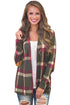 Sexy Olive Suede Elbow Patch Long Sleeve Plaid Cardigan